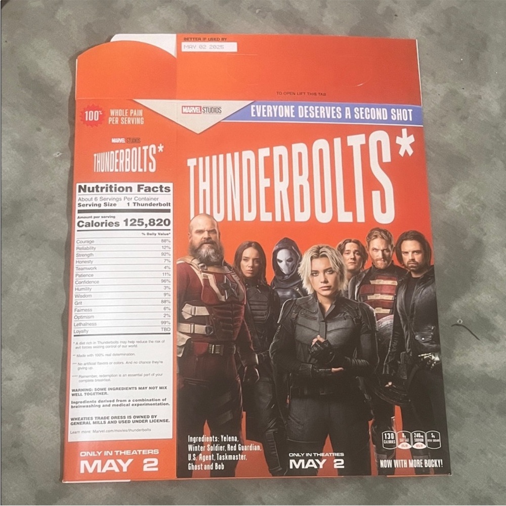 THUNDERBOLTS 2025 Marvel Studios Official Promo WHEATIES Cereal Box NEW Lmd 1000